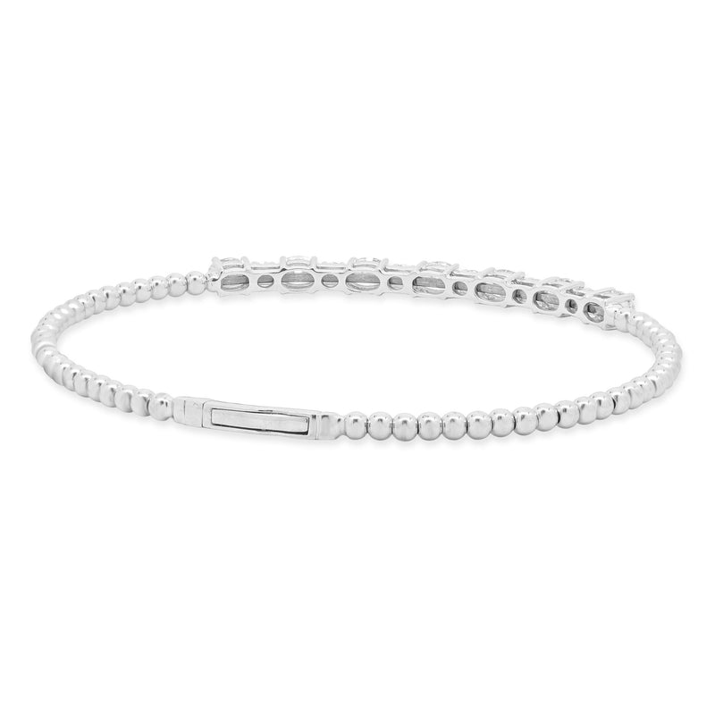 18K White Gold Oval and Round Cut Alternating Diamond Flex Bracelet