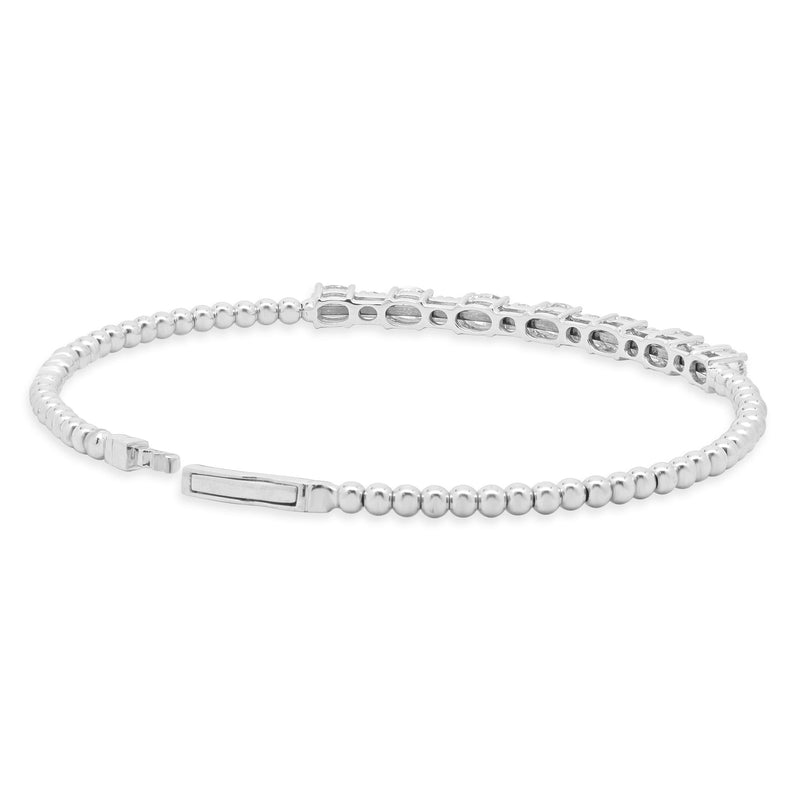 18K White Gold Oval and Round Cut Alternating Diamond Flex Bracelet