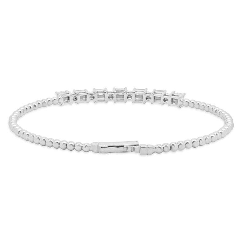18K White Gold Round and Asscher Cut Alternating Diamond Flex Bracelet