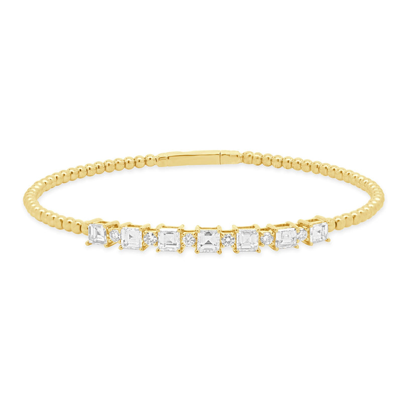 18K Yellow Gold Round and Asscher Cut Alternating Diamond Flex Bracelet
