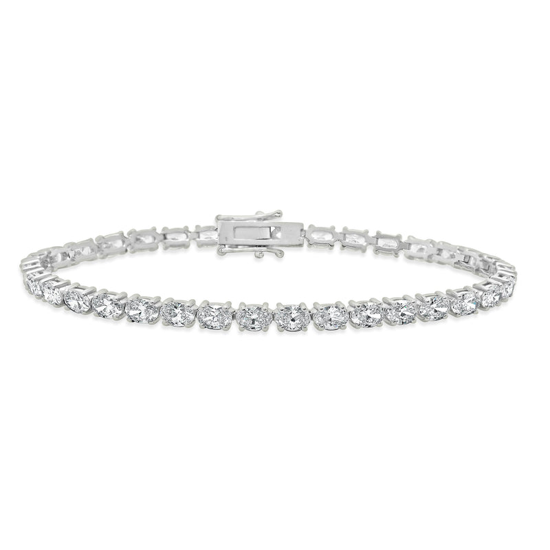 14 Karat White Gold Oval Cut Diamond Tennis Bracelet