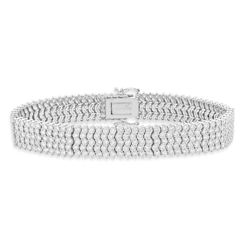 14 Karat White Gold Five Row Diamond Wave Bracelet