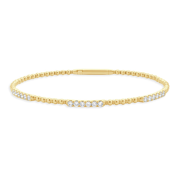 14K Yellow Gold Diamond Station Beaded Flex Bangle
