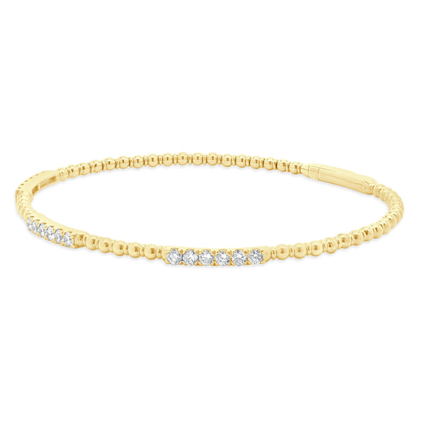 14K Yellow Gold Diamond Station Beaded Flex Bangle