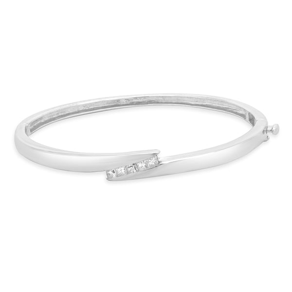 14 Karat White Gold Diamond Bypass Bangle Bracelet