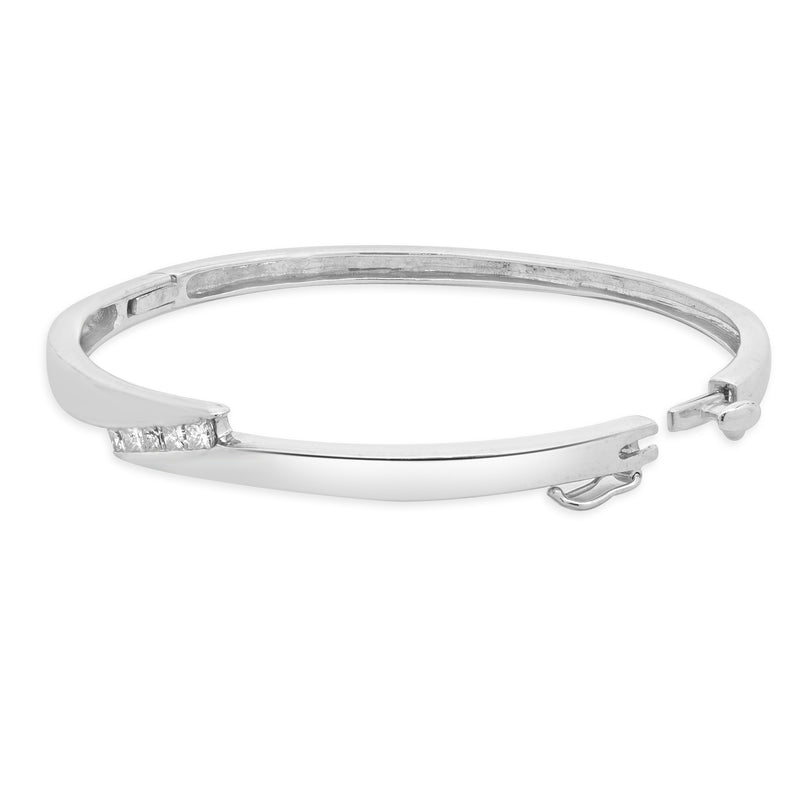 14 Karat White Gold Diamond Bypass Bangle Bracelet