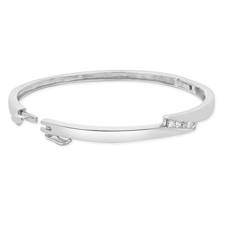 14 Karat White Gold Diamond Bypass Bangle Bracelet