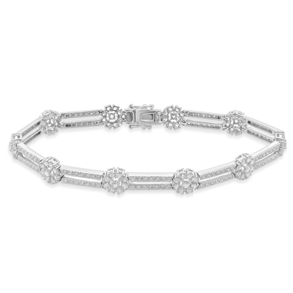 18 Karat White Gold Flower Station Diamond Bracelet