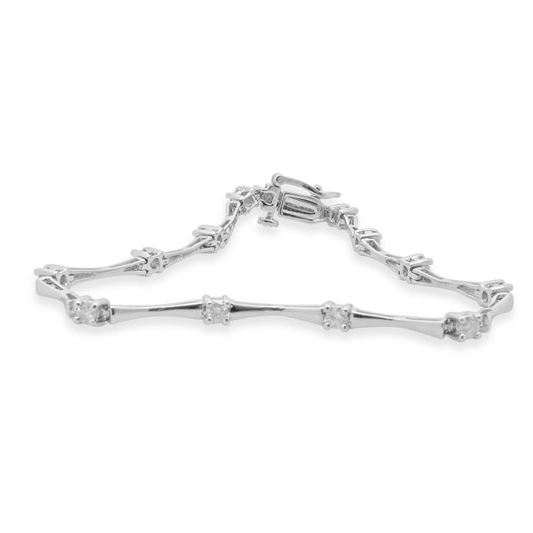 Platinum Bar Link Diamond Station Bracelet
