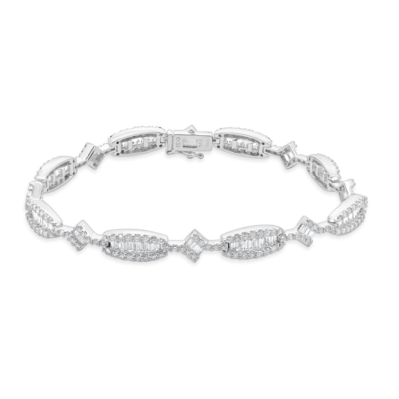 14 Karat White Gold Round and Baguette Inline Diamond Bracelet