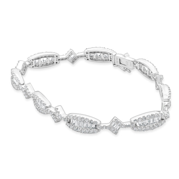 14 Karat White Gold Round and Baguette Inline Diamond Bracelet