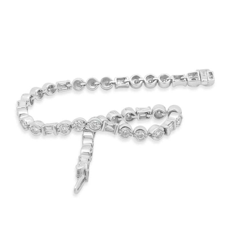 14 Karat White Gold Round and Baguette Diamond Bracelet