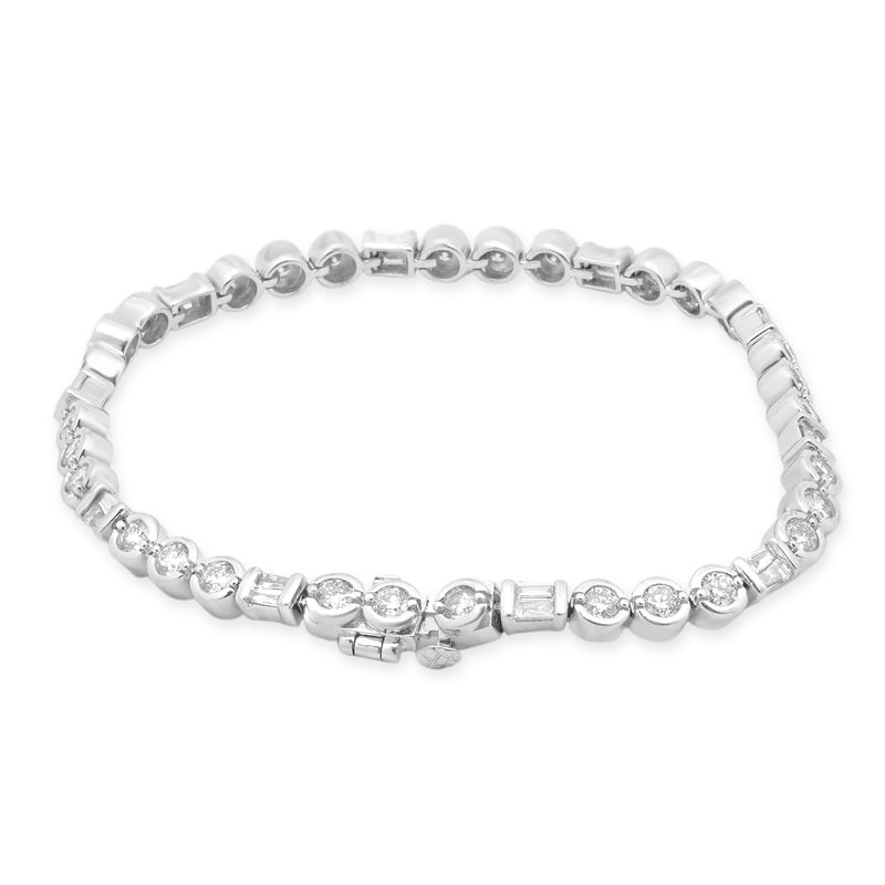 14 Karat White Gold Round and Baguette Diamond Bracelet