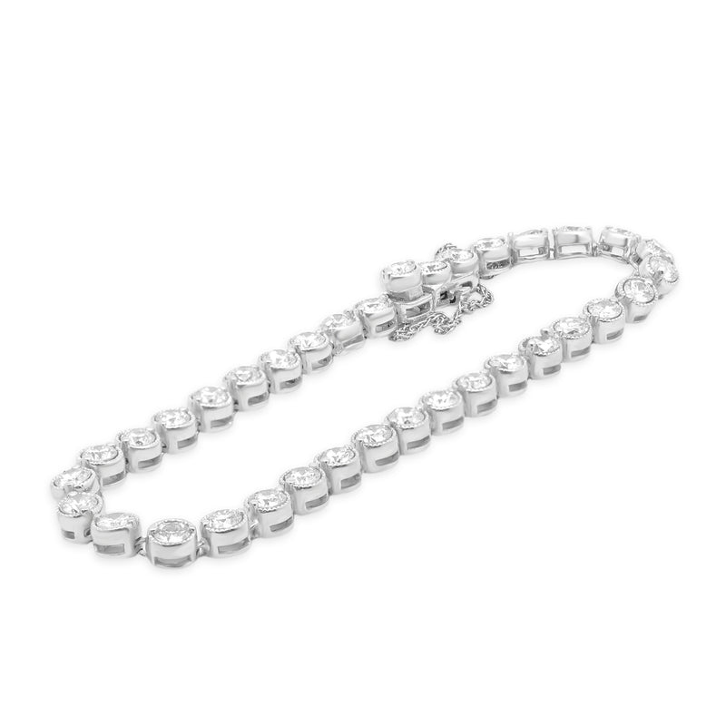 18 Karat White Gold Milgrain Bezel Set Diamond Bracelet