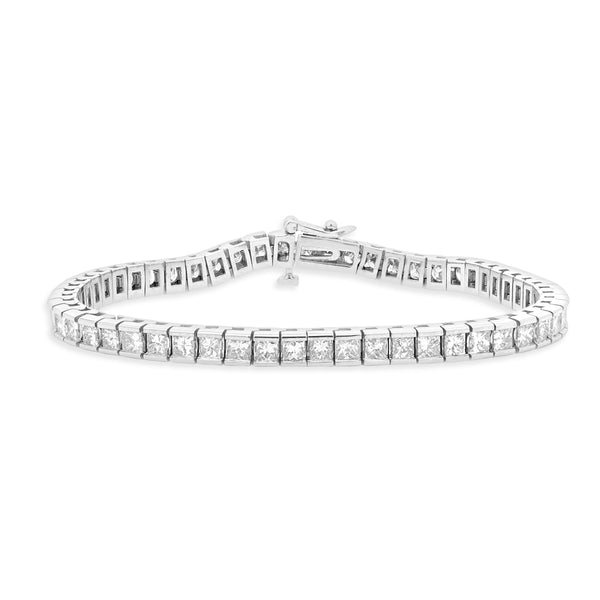 14 Karat White Gold Princess Cut Diamond Tennis Bracelet