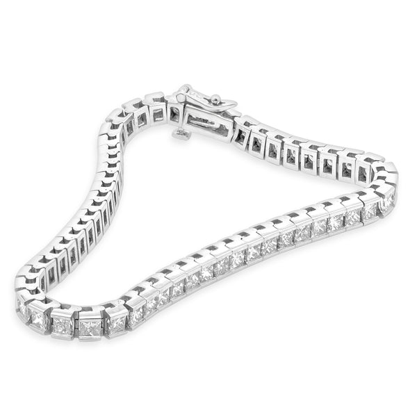 14 Karat White Gold Princess Cut Diamond Tennis Bracelet