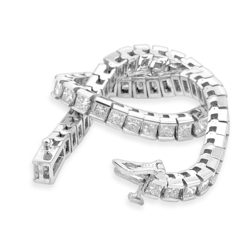 14 Karat White Gold Princess Cut Diamond Tennis Bracelet