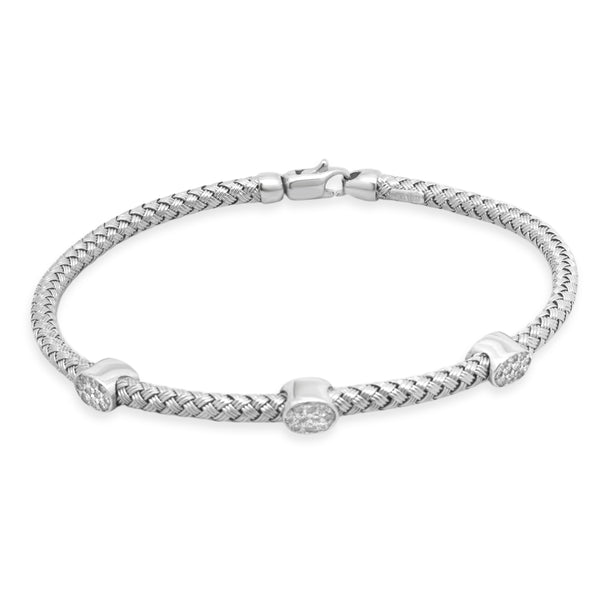 14 Karat White Gold Braided Diamond Bangle Bracelet