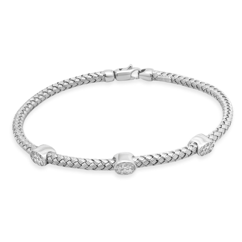 14 Karat White Gold Braided Diamond Bangle Bracelet