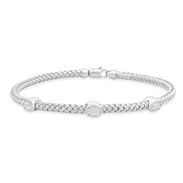 14 Karat White Gold Braided Diamond Bangle Bracelet