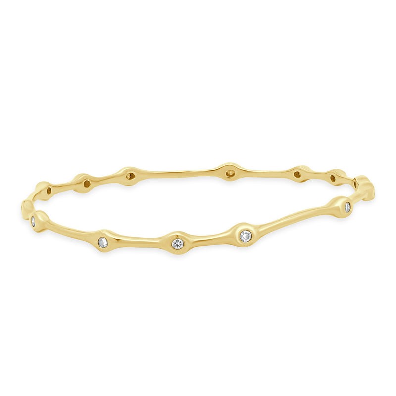 14 Karat Yellow Gold Gypsy Set Diamond Scalloped Bracelet
