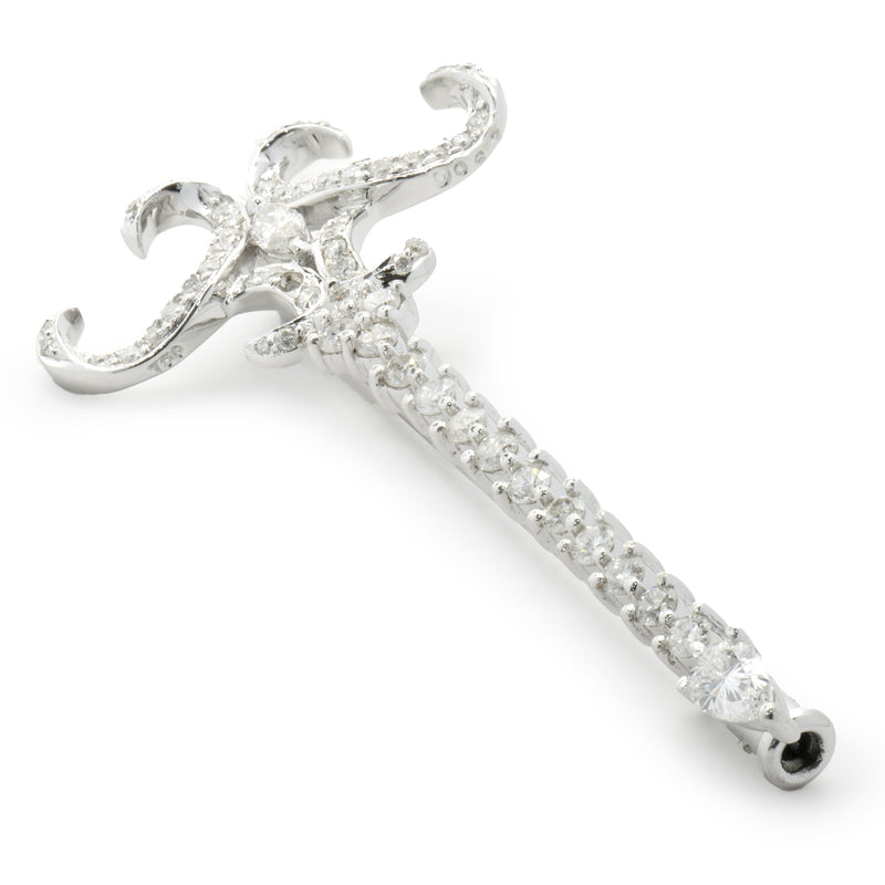 18 Karat White Gold Diamond Sword Pin