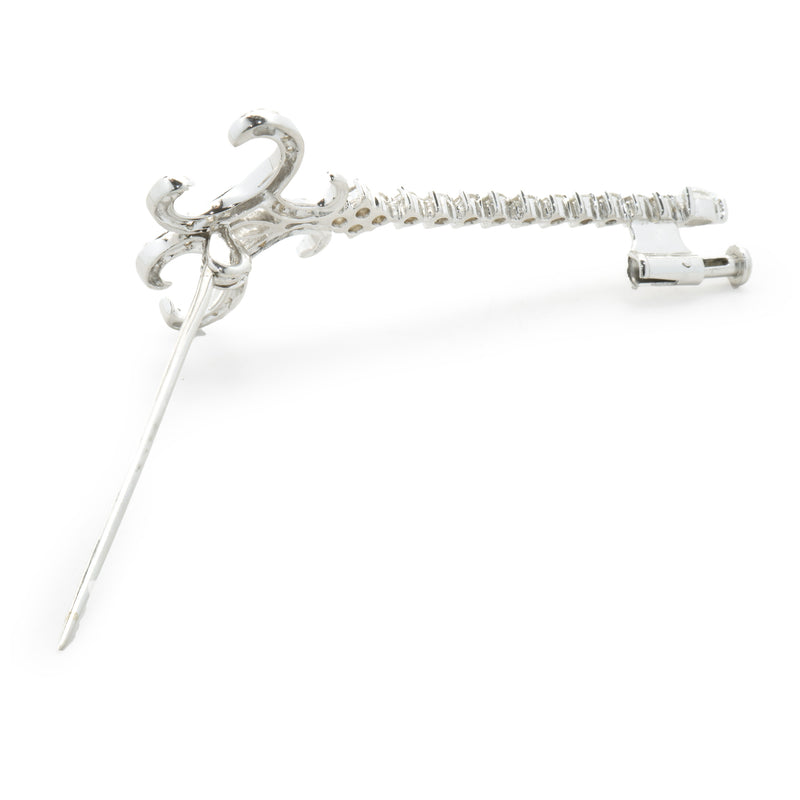 18 Karat White Gold Diamond Sword Pin