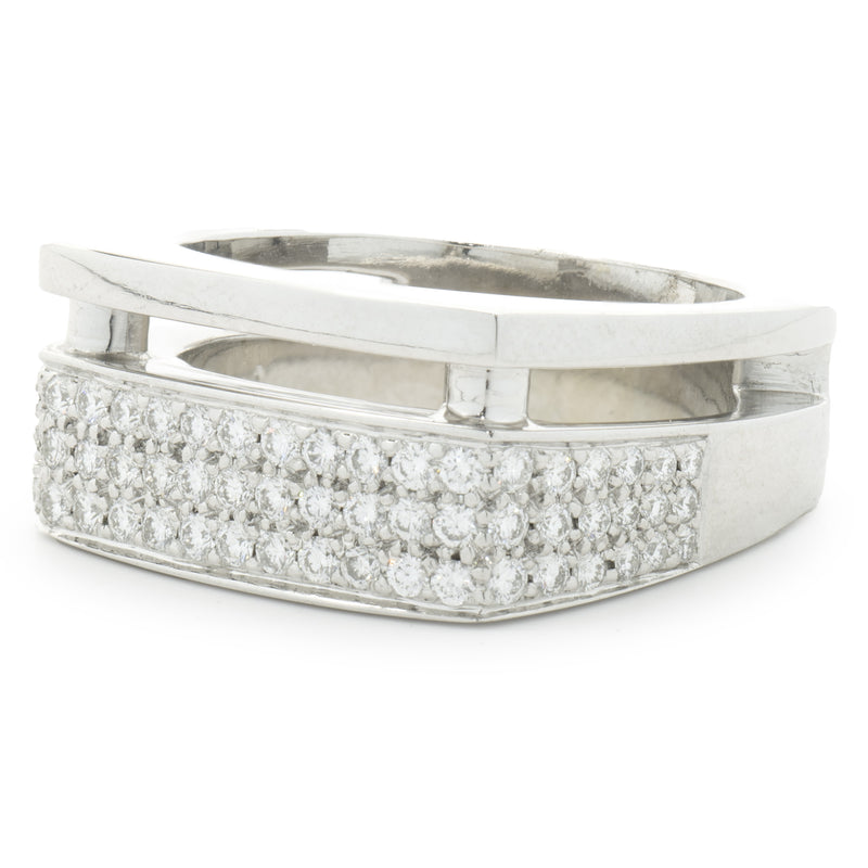 Gauthier 14 Karat White Gold Pave Diamond Split Structure Ring