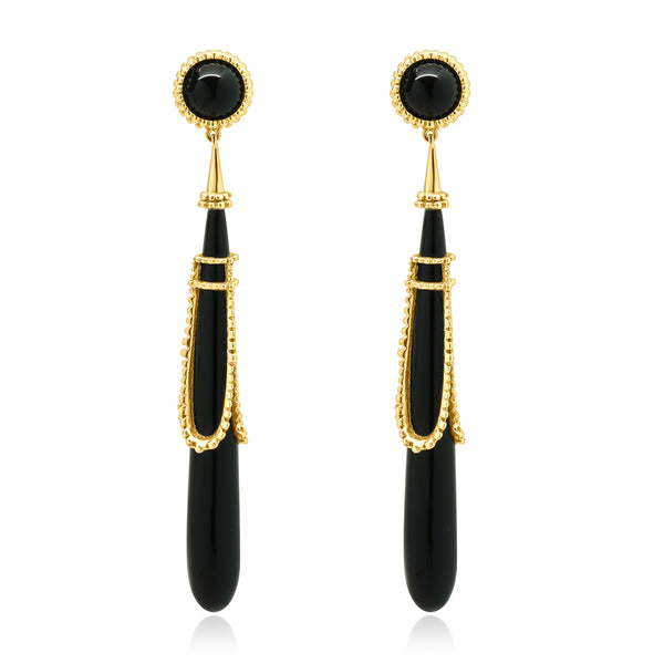Erte Tirtoff 14 Karat Yellow Gold Vintage Onyx Drop Earrings