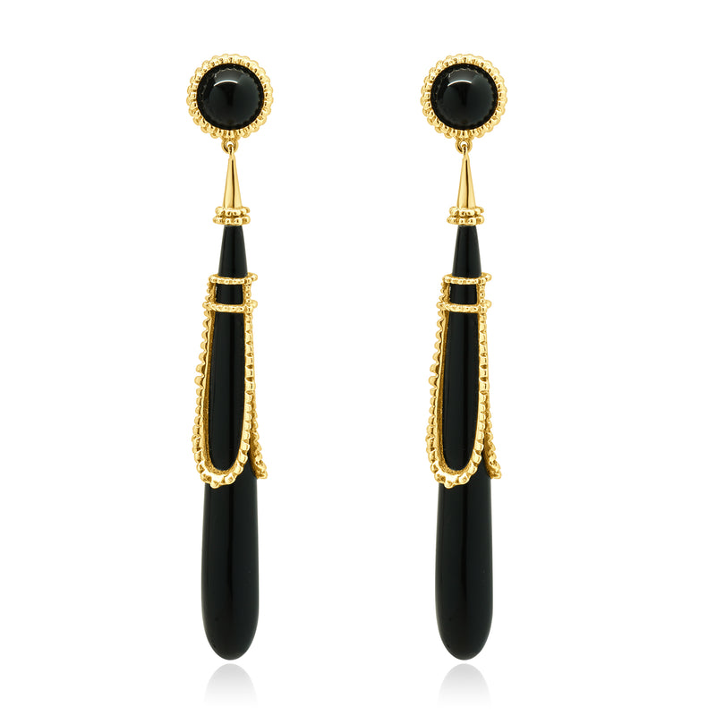 Erte Tirtoff 14 Karat Yellow Gold Vintage Onyx Drop Earrings