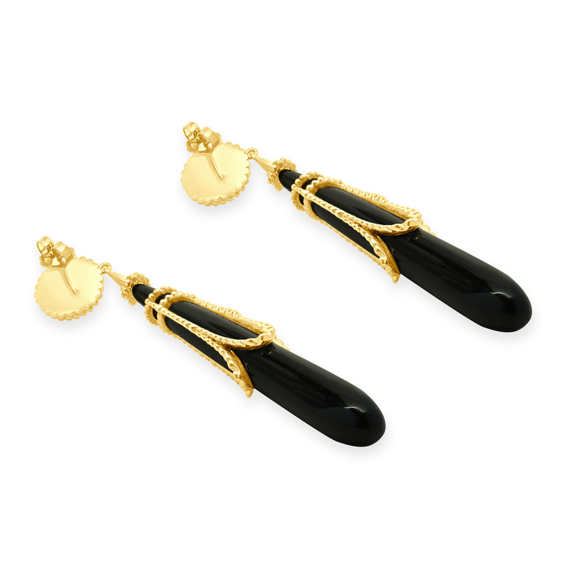 Erte Tirtoff 14 Karat Yellow Gold Vintage Onyx Drop Earrings