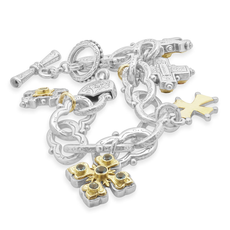 Konstantino Sterling Silver and 18 Karat Yellow Gold Five Maltese Cross Bracelet