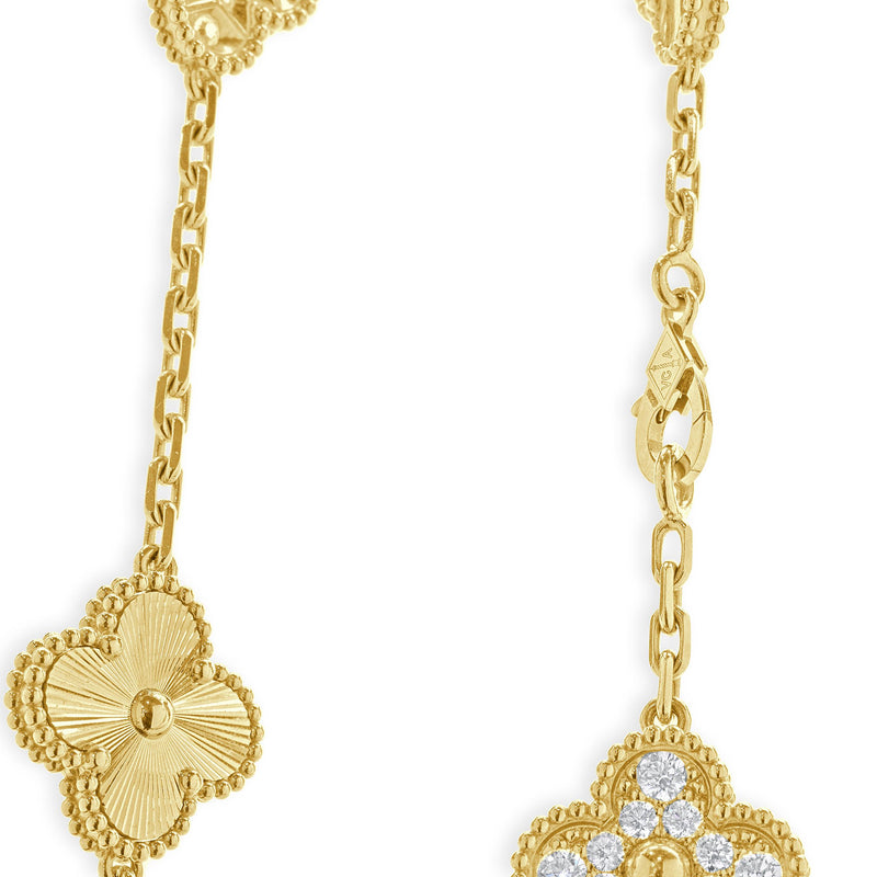 Van Cleef & Arpels 18 Karat Yellow Gold Diamond and Guilloche 20 Motif Necklace