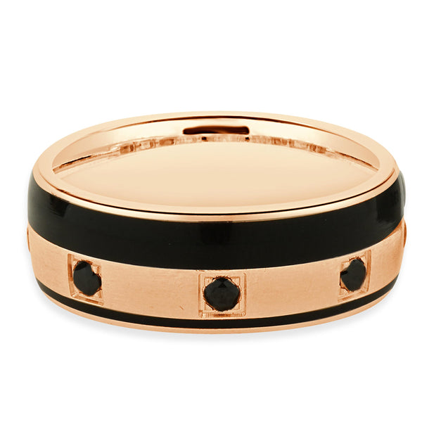 Bleu Royal 14 Karat Rose Gold Black Diamond and Carbon Striped Ring