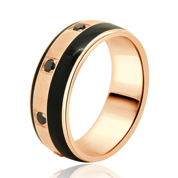 Bleu Royal 14 Karat Rose Gold Black Diamond and Carbon Striped Ring