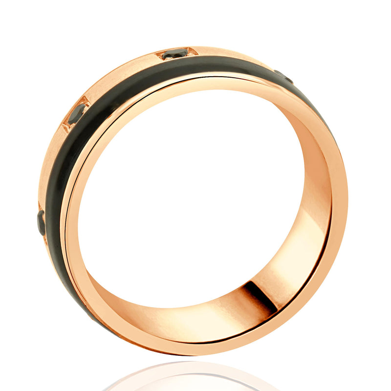 Bleu Royal 14 Karat Rose Gold Black Diamond and Carbon Striped Ring