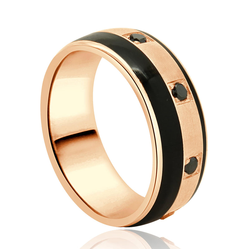 Bleu Royal 14 Karat Rose Gold Black Diamond and Carbon Striped Ring