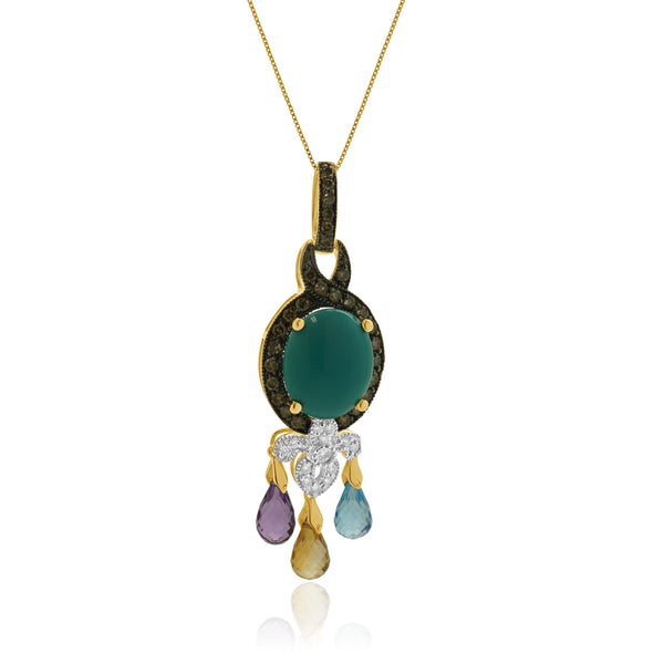 14 Karat Yellow Gold Multi Gemstone and Diamond Tassle Necklace