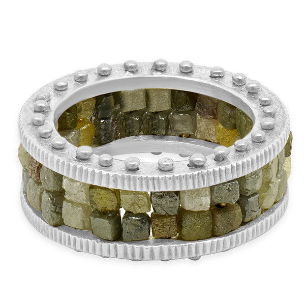 Todd Reed Sterling Silver & 18 Karat Yellow Gold Two Row Raw Cut Diamond Band