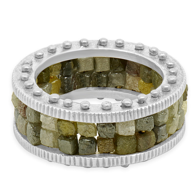 Todd Reed Sterling Silver & 18 Karat Yellow Gold Two Row Raw Cut Diamond Band