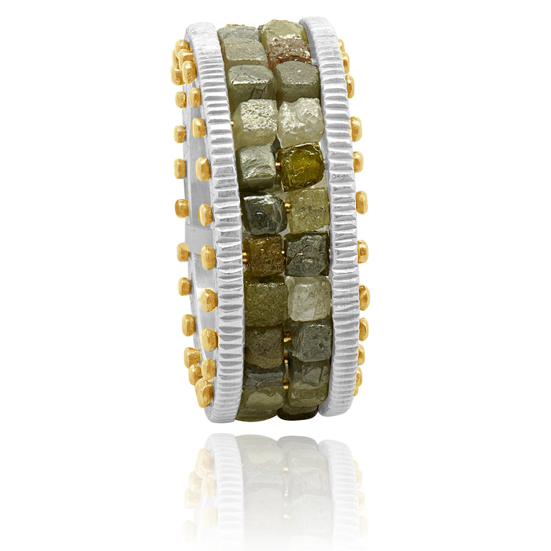 Todd Reed Sterling Silver & 18 Karat Yellow Gold Two Row Raw Cut Diamond Band