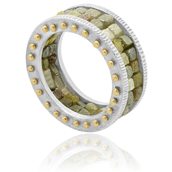 Todd Reed Sterling Silver & 18 Karat Yellow Gold Two Row Raw Cut Diamond Band