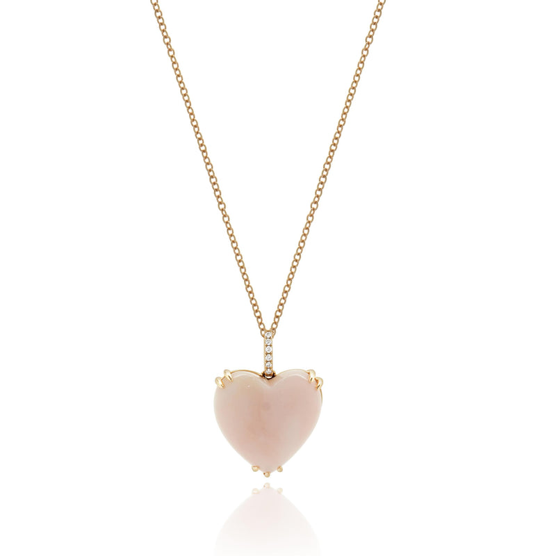 Effy 14 Karat Rose Gold Pink Opal and Diamond Heart Necklace