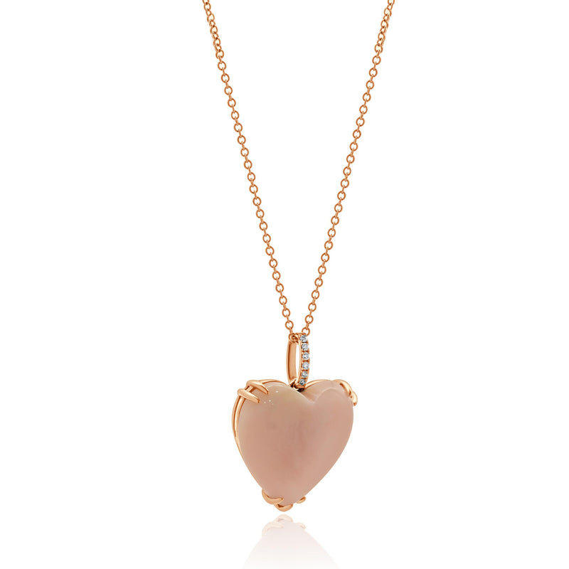 Effy 14 Karat Rose Gold Pink Opal and Diamond Heart Necklace