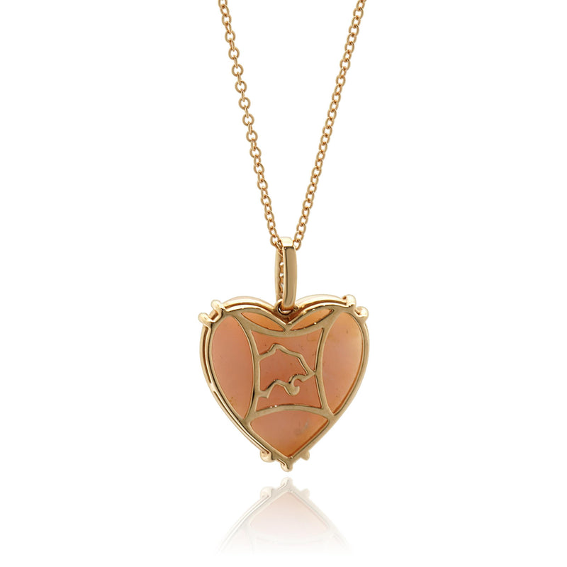 Effy 14 Karat Rose Gold Pink Opal and Diamond Heart Necklace