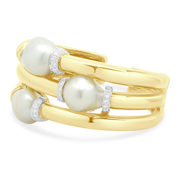 18K Yellow Gold & Platinum Baroque Pearl and Diamond Hinged Cuff