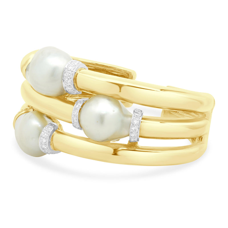18K Yellow Gold & Platinum Baroque Pearl and Diamond Hinged Cuff