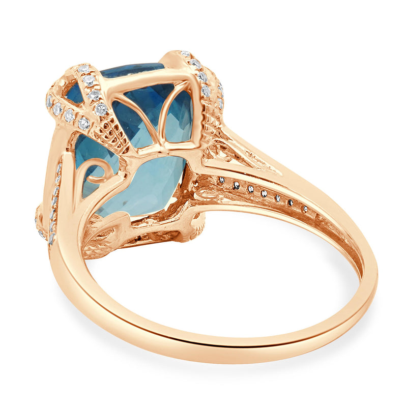 Effy 14 Karat Rose Gold Blue Topaz and Diamond Ring