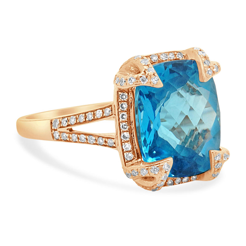 Effy 14 Karat Rose Gold Blue Topaz and Diamond Ring