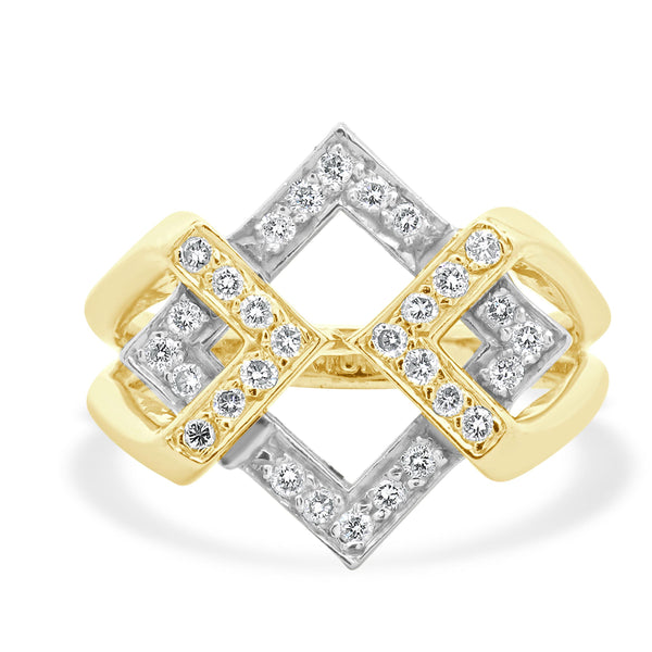 Fortunes 14 Karat Yellow & White Gold Diamond Geometric Interlocking Ring